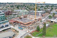 Aerial shot of construction crane at our new Kirkland Urban campus being built in Washington State.