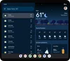 A Pixel Fold displaying Google Weather in a two-pane layout