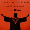 he Weeknd's livestream concert, exclusively on YouTube. The image features a silhouette of The Weeknd with his arms outstretched against a vibrant red background.