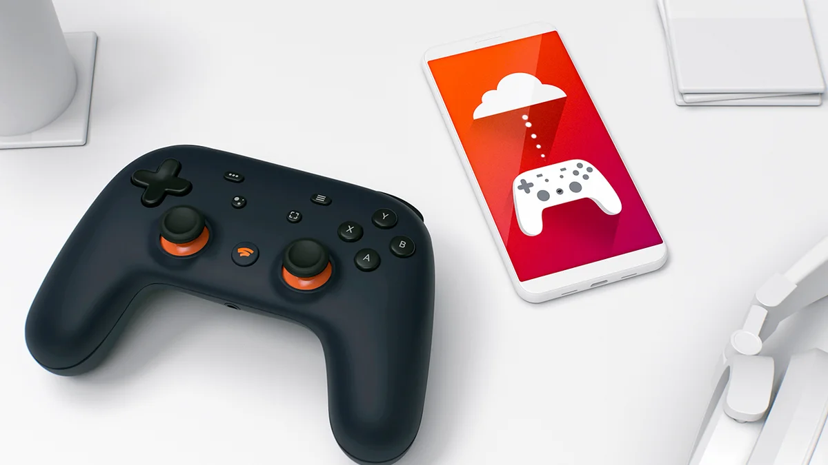 Foto eines Stadia Controllers und einem Handy