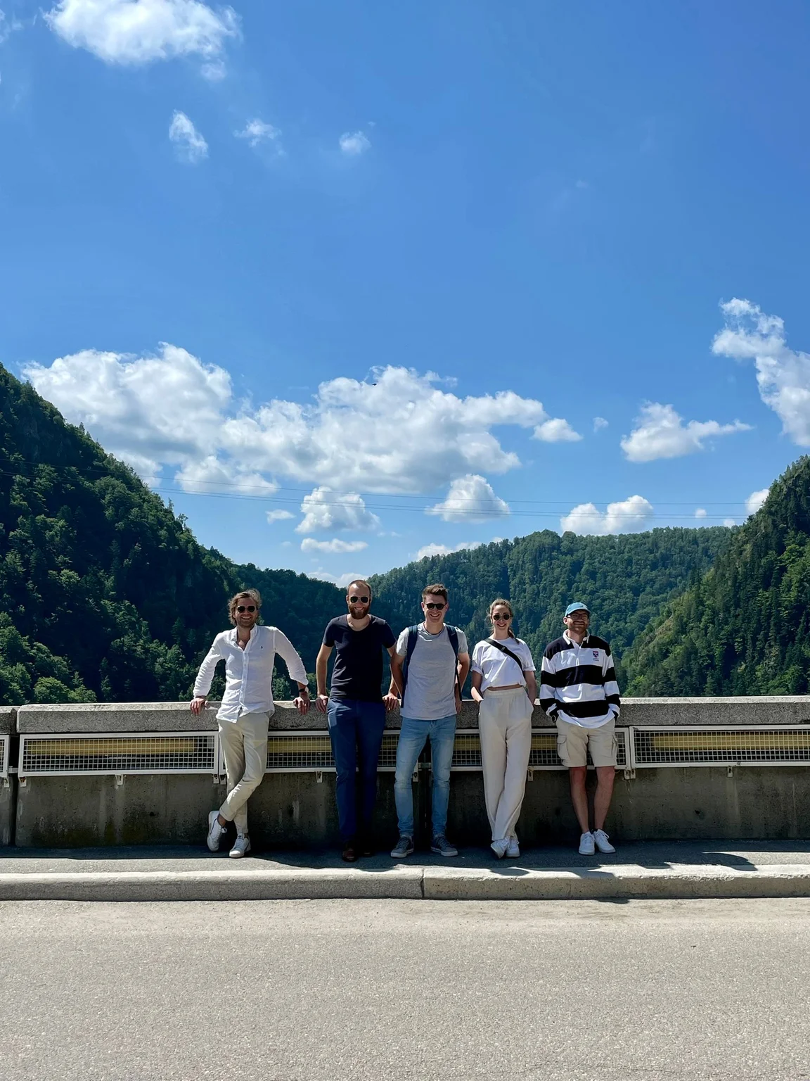 Gruppenfoto von Jan und seinen Kolleginnen und Kollegen, stehend auf einer Brücke in Rumänien.