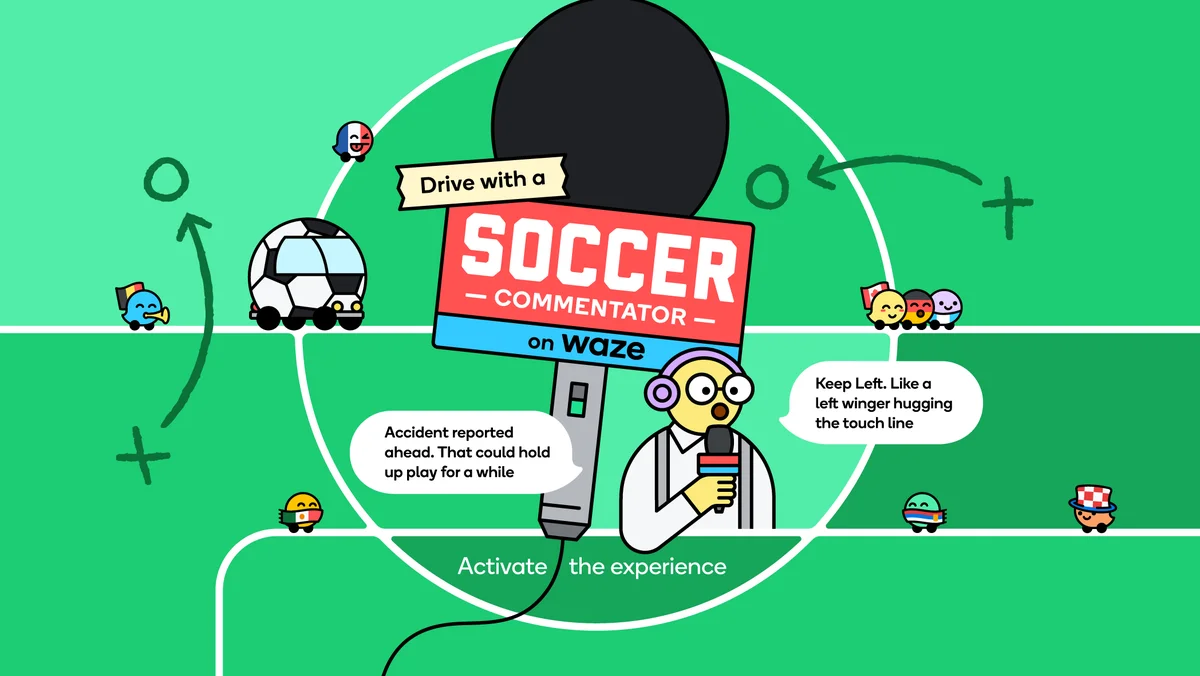 Drive with a soccer commentator on Waze