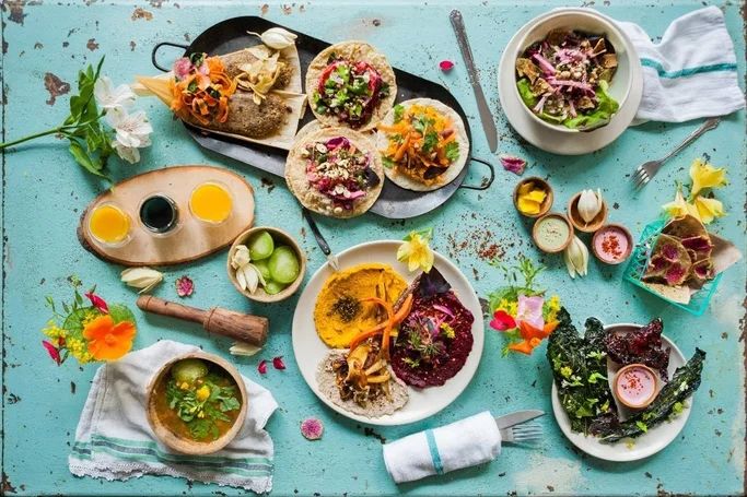 a picture of plates of food on a table