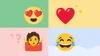 Illustration of four different emoji: Heart emoji, laughing-crying emoji, shrug emoji, and heart-eyes emoji.