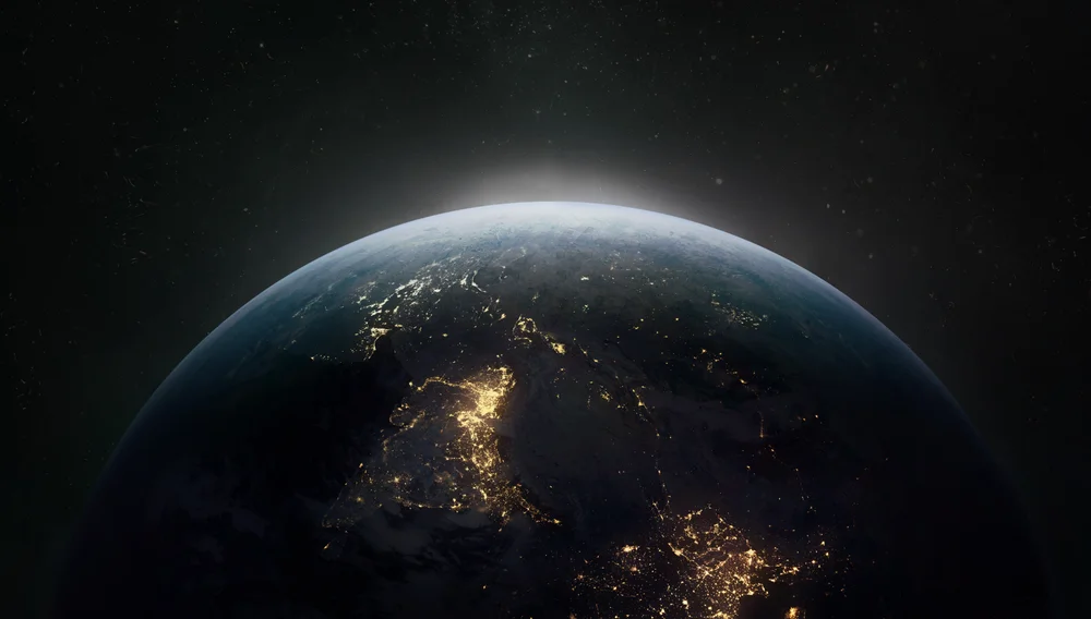 Een afbeelding van de aarde, gezien vanuit de ruimte.