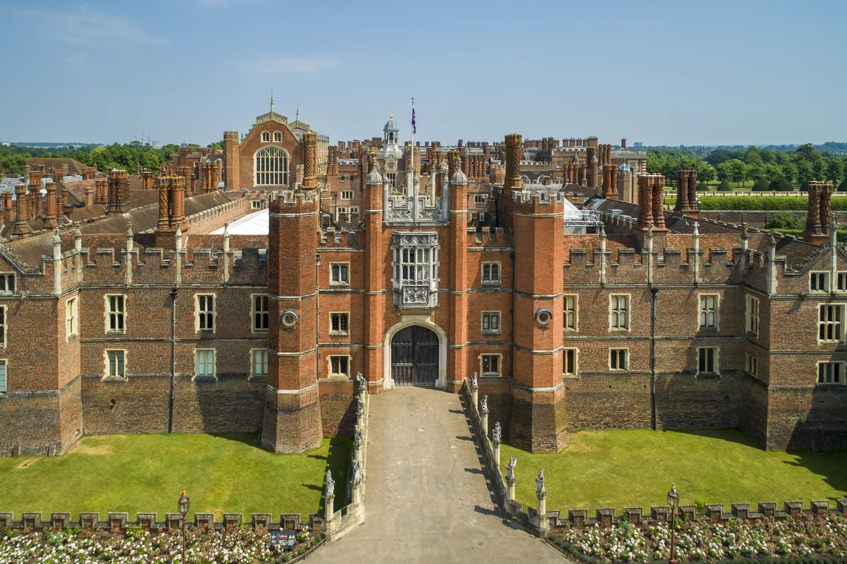 A photograph of the front of Hampton Court Palace