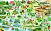 Watercolour illustration of Gardens United map by artist Gill Heeley