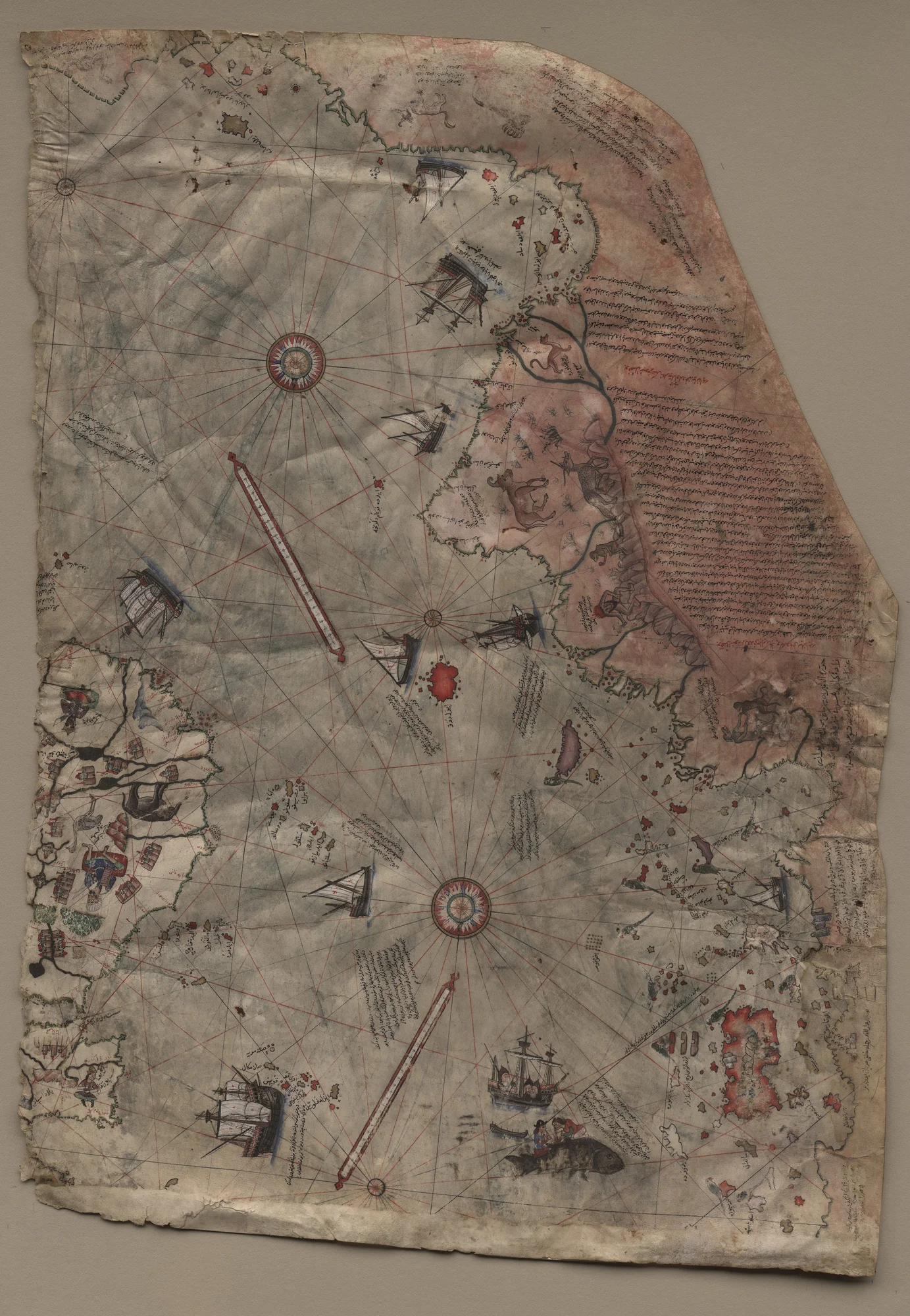 Weathered looking parchment with  map-like drawings and scribbles