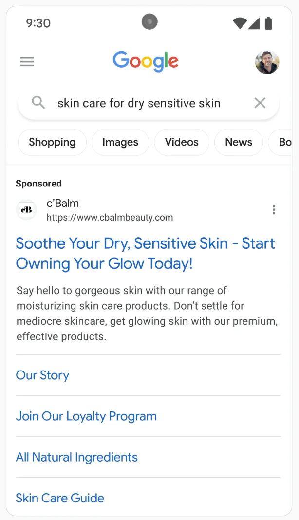 Image of a Search ad on the Google results page that was created with the help of generative AI