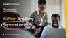 A creative poster of the AI first program, showing 2 people staring at a computer, with the text "Google for Startups Accelerator AI First: Apply by September 6. It ends with an arrorw pointed to g.co/acceleratorafrica