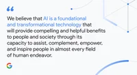 Italicized quotes expressing that AI is a foundational and transformational technology