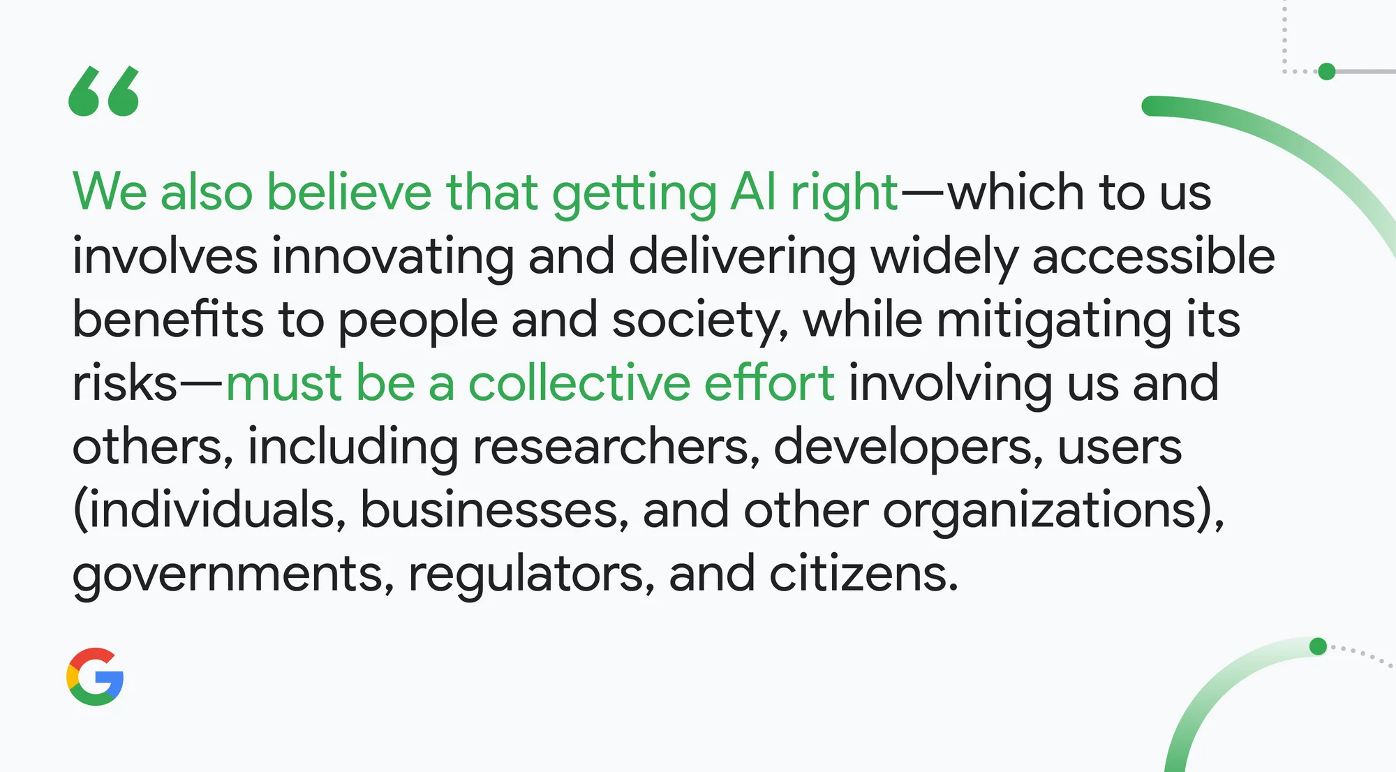 Italicized quotes expressing that developing AI responsibly, with benefits for everyone, must be a collective effort