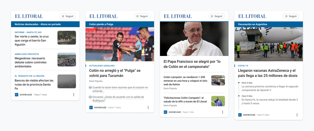 An image that shows four different News Showcase panels from our news partner El Litoral in Argentina.