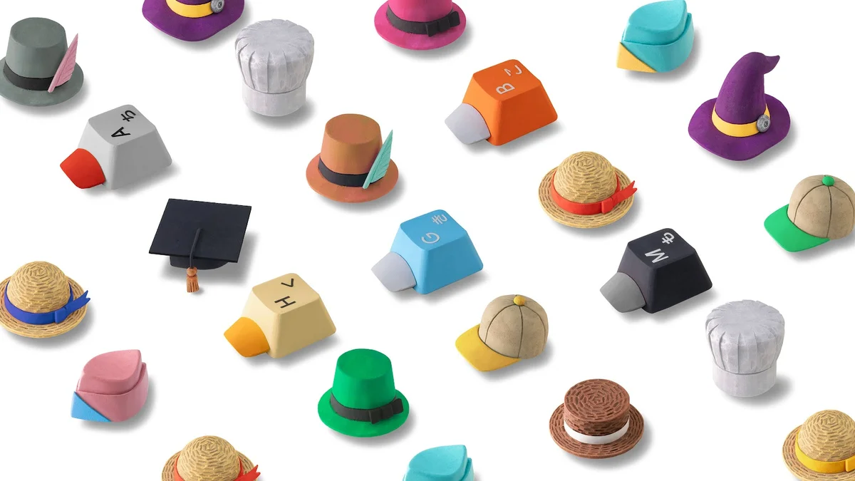 「Gboard 帽」と様々な形状の帽子のイラスト画像。