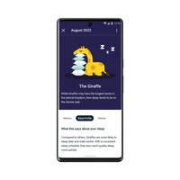 Fitbit Premium In-App-Bildschirm, der eine schlafende Giraffe mit Erklärungen zum Schläfertyp zeigt.
