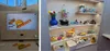 Two side by side images. The left shows the Project Astra demo, with Gemini having a conversation that comes up with alliterative phrases based on the banana, hot dog and baguette in front of it. On the right, a large shelf filled with toys and other objects sits for people to use in the demo.