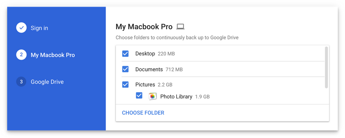 google sync and backup one folder at a time