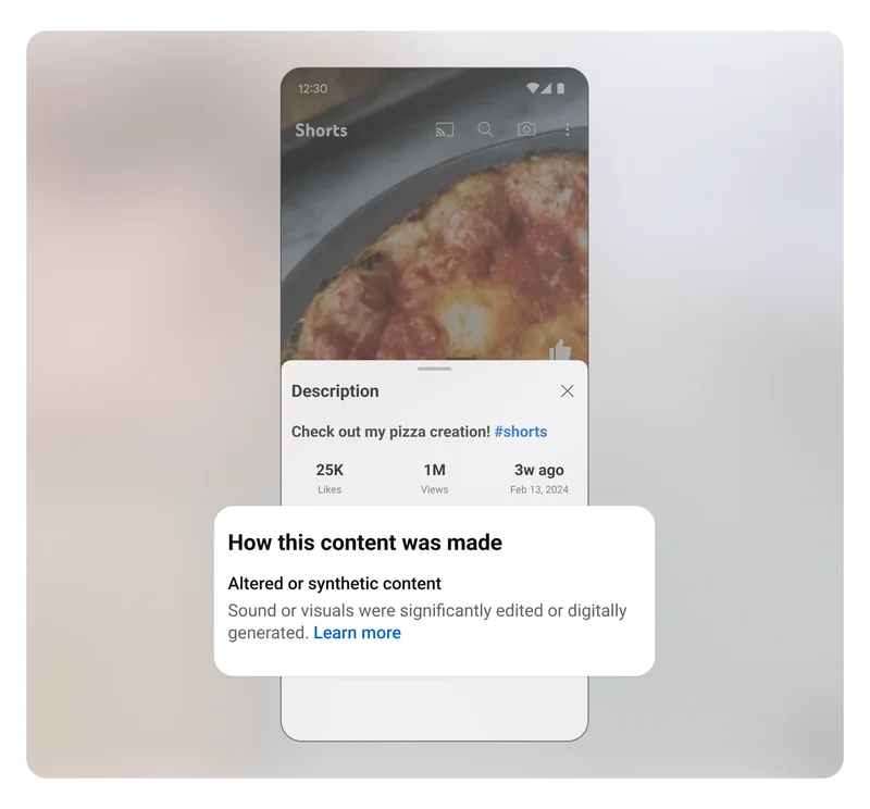 YouTube disclosure of AI generated content on the expanded description box.