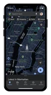 A screenshot of Google Maps on iOS in dark mode