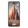 A Pixel 8 Pro’s screen shows the generative AI feature. A prompt is written out below that says “A surreal castle made of agate in shades of cream and orange” and on the screen there is a surreal-looking castle that is crystal-like and a taupe, orange, and rose color.