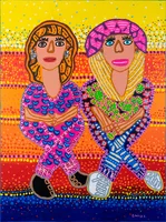 Colourful artwork of two friends by Emily Crockford