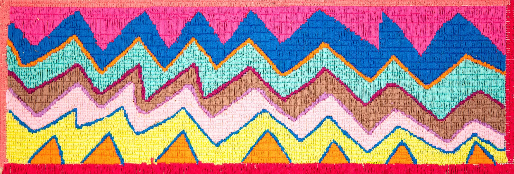 Colourful, zig zag tapestry by Katrina Brennan
