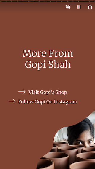 The final screen of Gopi's story with links to her website and social media