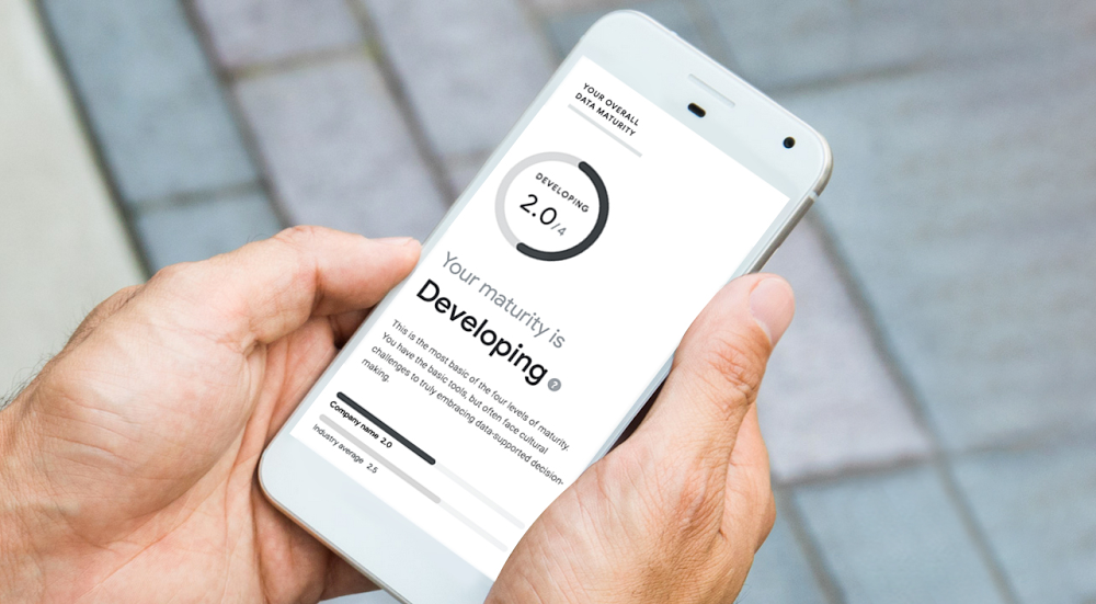 A screenshot of the Data Maturity Benchmarking Tool on a mobile phone.