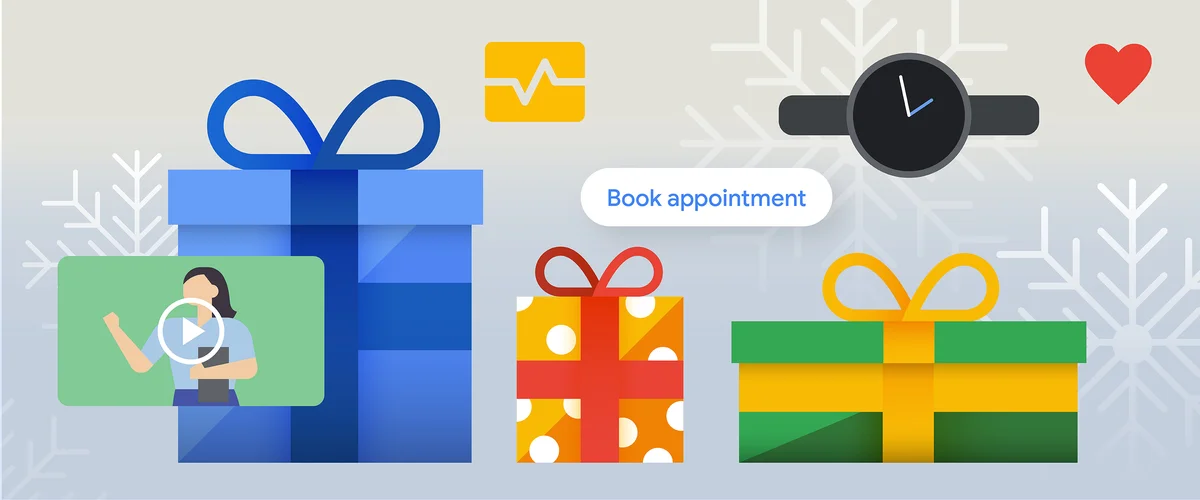 Illustration of presents and health icons