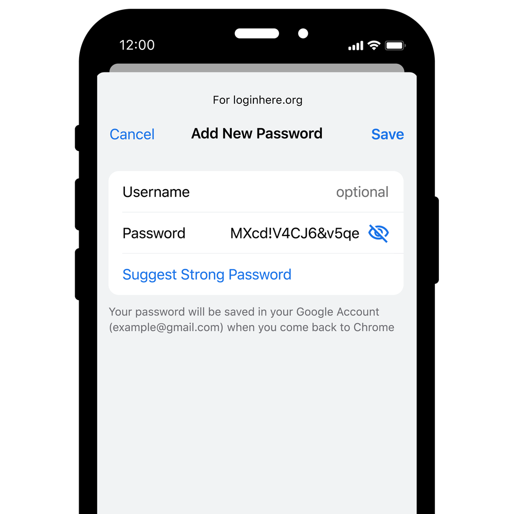 Image showing how Chrome can automatically generate strong passwords on iOS