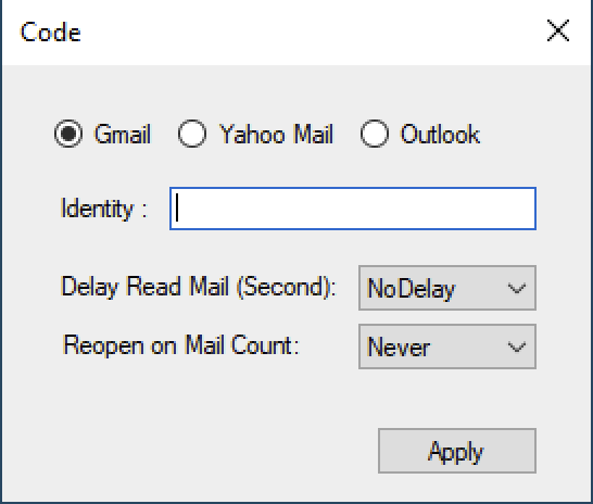 Image of a form specifying operation parameters