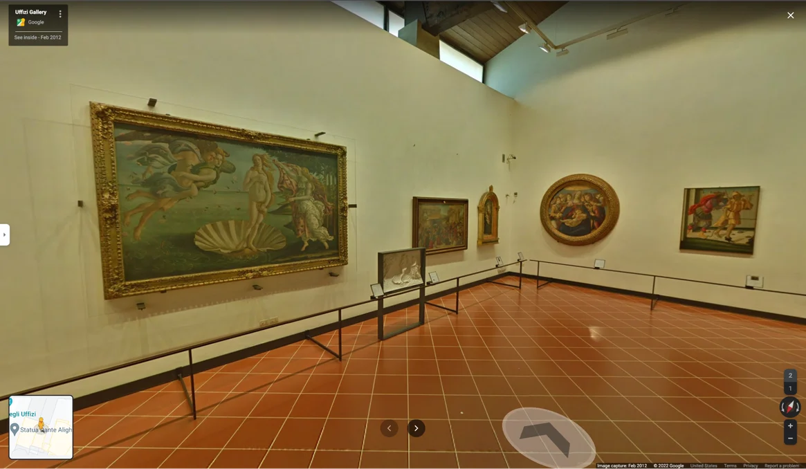 An art gallery in Street View showing The Birth of Venus