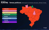 The image shows a map that indicates Search interest in different regions of Brazil for the most relevant topics in the 2022 elections.