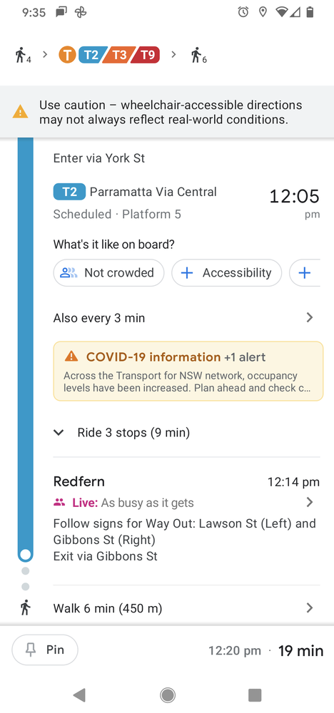 Screengrab of a mobile view of accessible in-station directions in Sydney