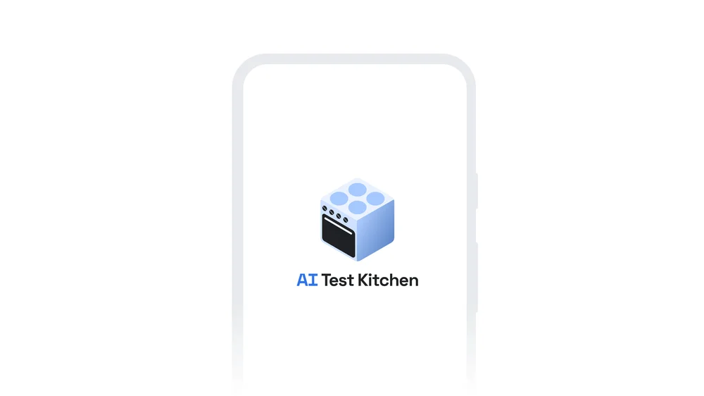 Image showing branding for AI Test Kitchen on a phone wireframe