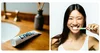 An image on the left of a sink with a white tube in the foreground with dark green text of “Cymbal”. And an image on the right of a woman brushing her teeth.