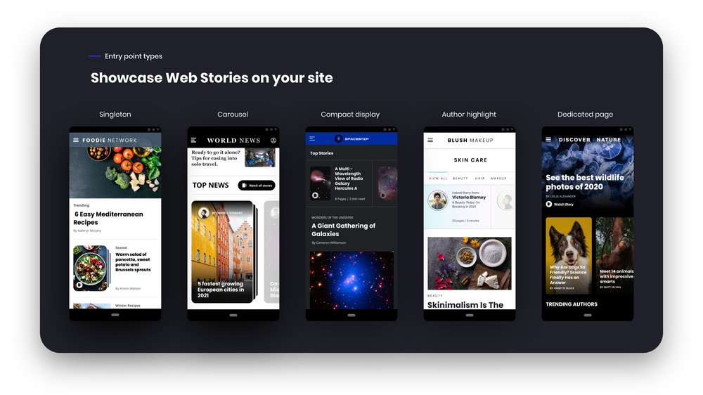 Images of Web Story entry points on mobile