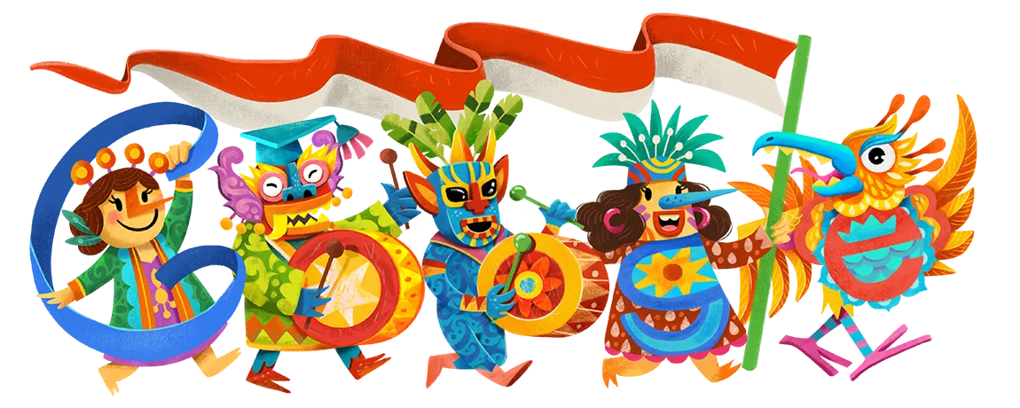 Ilustrasi parade tujuhbelasan di Google Doodle oleh Monez