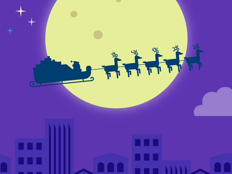 Santa's sleigh in front of the moon