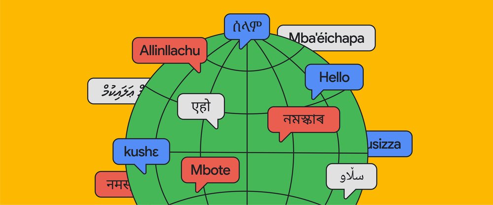 Illustrated green globe with the word "hello" translated into different languages.