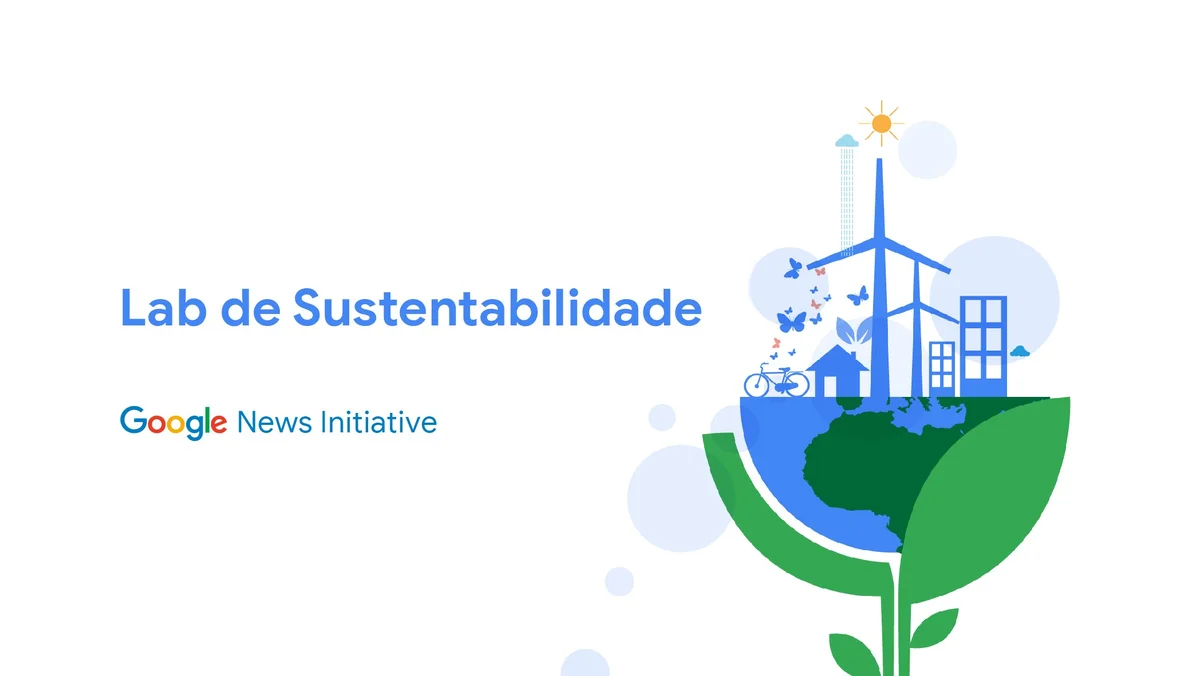 Logo do Lab de Sustentabilidade, mostra um globo terrestre ao meio, como uma flor e estruturas de energia eólica no topo