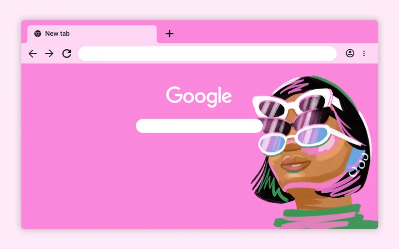Chrome browser background depicting a person wearing 3 pairs of glasses, each a different style