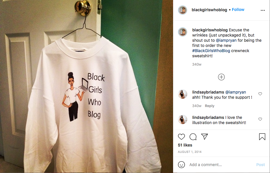 Black Girls Who Blog T-shirt shown on Instagram