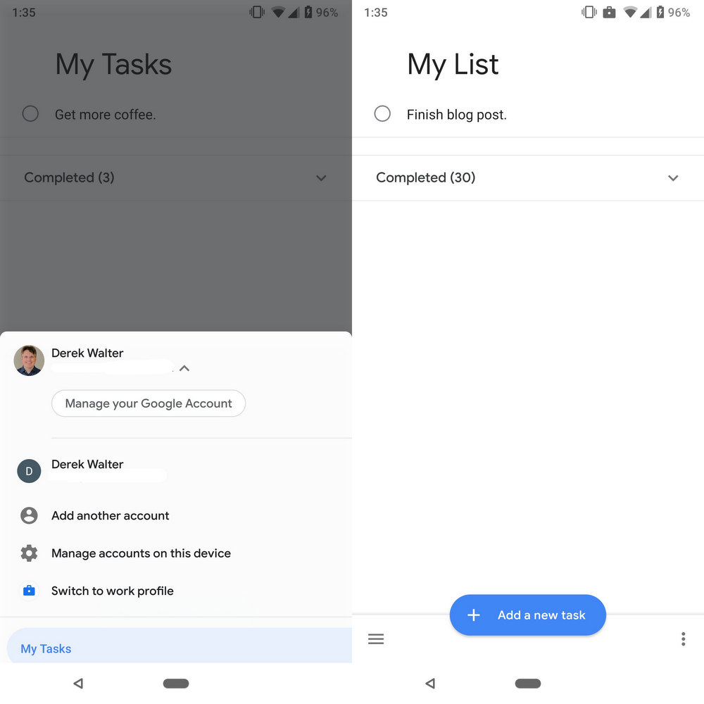 Tasks Android P