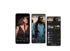 صورة لثلاث هواتف والشاشة تظهر علامة تبويب عينات على YouTube Music والمطربة أنغام والمطرب تشانل تريز