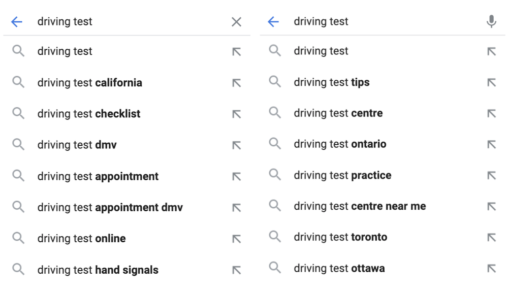 Autocomplete driving test