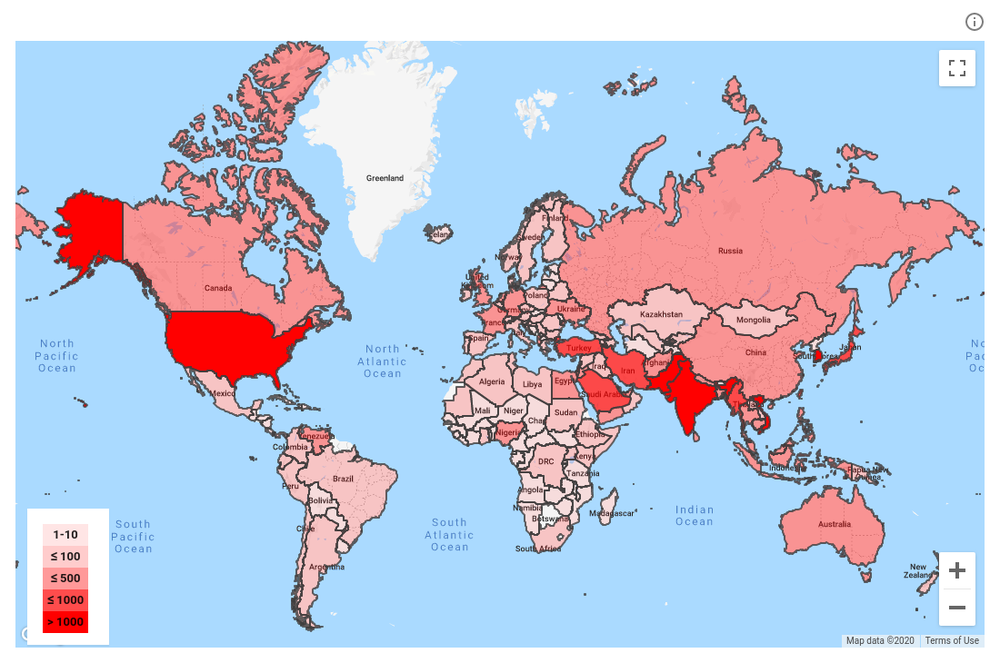 Distribution of the targets of government-backed phishing in 2019