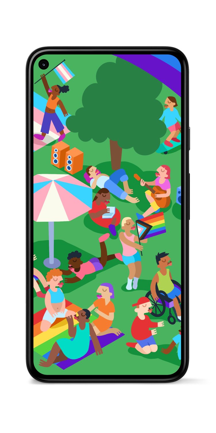 Image showing a Pixel wallpaper of animated people at a picnic.