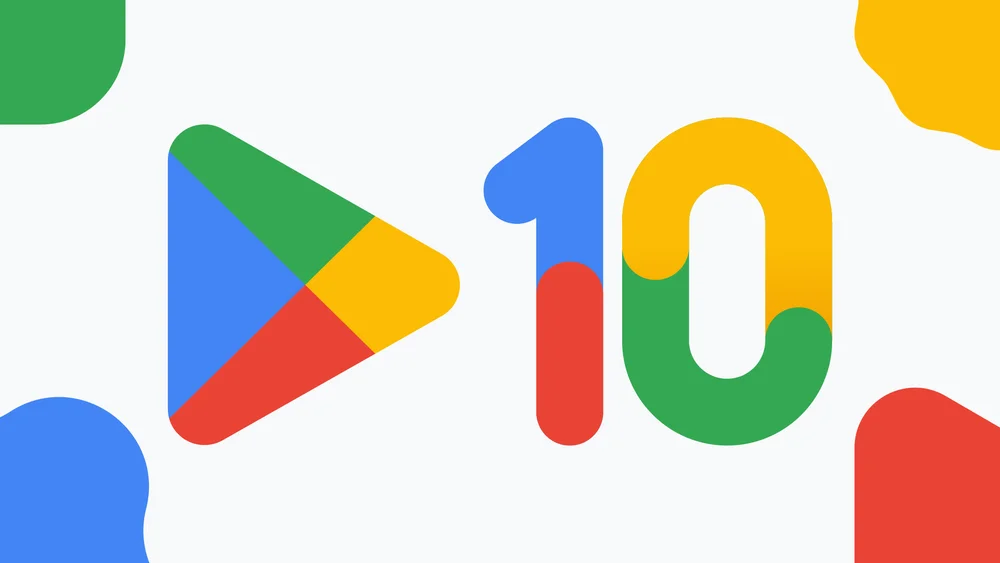 O novo logo de 10 anos de Google Play com o número 10