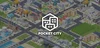 Pocket City mobile city-building game with a view of a customizable city with roads, bridges, buildings, stores, businesses, and schools, as well as residential, commercial and industrial zones.